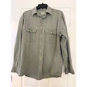 L.L. Bean Long Sleeve Button Up Shirt Green Khaki 100% Cotton Medium RN 71341
